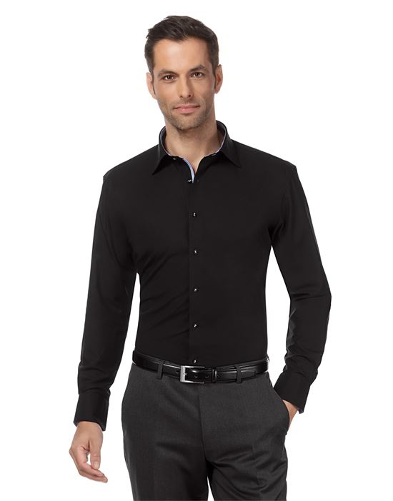 Shirt, slim-fit, uni, with contrasting trim - non-iron