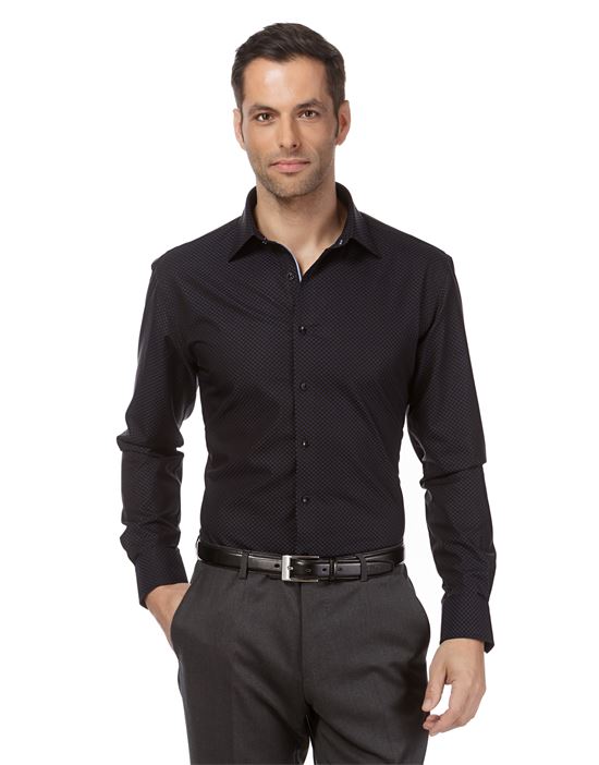 Shirt, slim-fit, patterned, with contrasting trim - non-iron