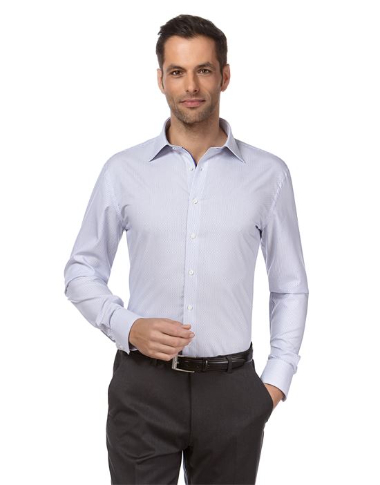 Shirt, slim-fit, patterned, with contrasting trim - non-iron