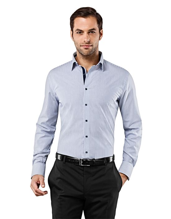 Shirt, slim-fit, striped with contrasting trim - non-iron
