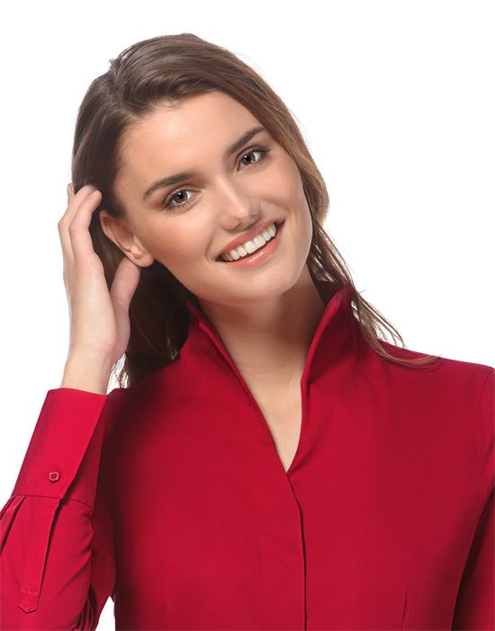 Blouse, modern-fit, cup-shaped collar, uni - easy iron