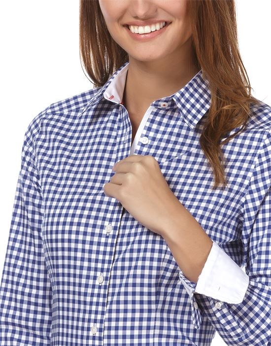 Blouse, modern-fit, checked - easy iron
