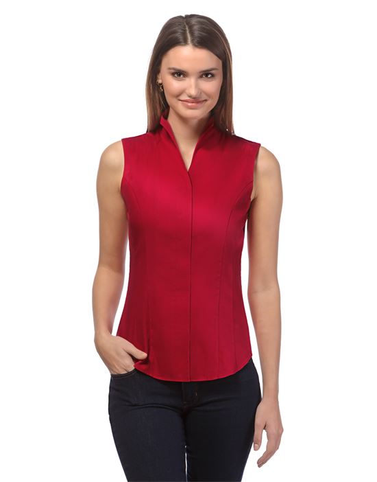 Blouse, sleeveless, modern-fit, cup-shaped collar , uni - easy iron
