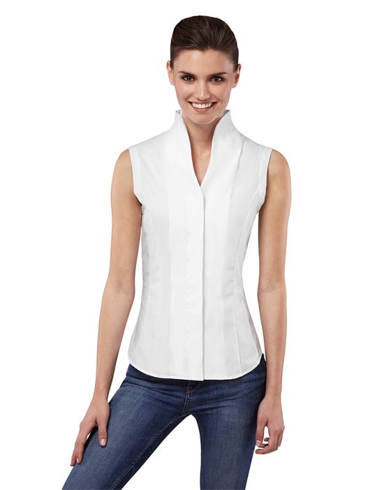Blouse, sleeveless, modern-fit, cup-shaped collar , uni - easy iron