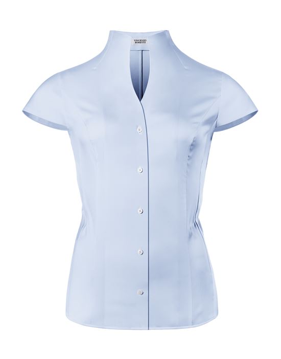 Blouse, slim-fit / fitted, stretch , cup-shaped collar, short sleeves - easy-iron