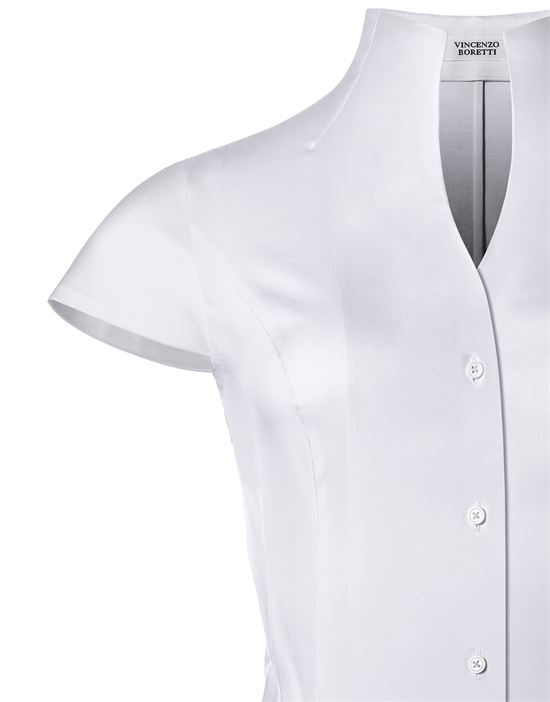 Blouse, slim-fit / fitted, stretch , cup-shaped collar, short sleeves - easy-iron