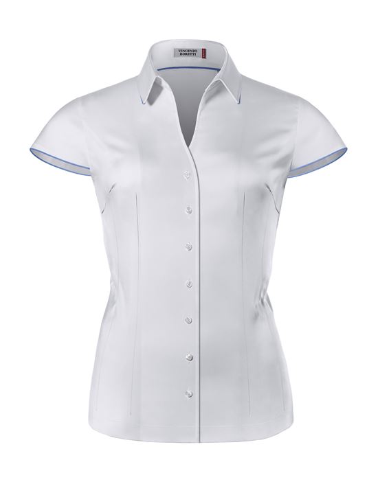 Blouse, slim-fit / fitted, stretch, shirt collar , short sleeves - easy-iron