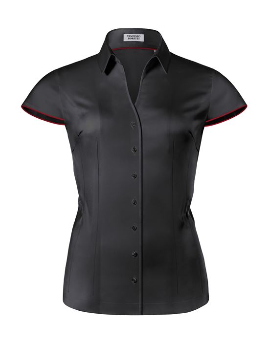 Blouse, modern-fit / slightly fitted , shirt collar, short sleeves - easy-iron