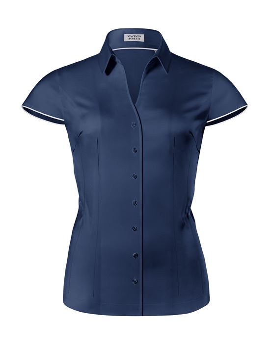 Blouse, modern-fit / slightly fitted , shirt collar, short sleeves - easy-iron