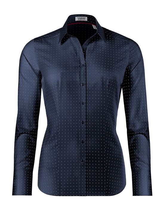 Blouse, modern-fit / slightly fitted, shirt collar , dotted - easy-iron