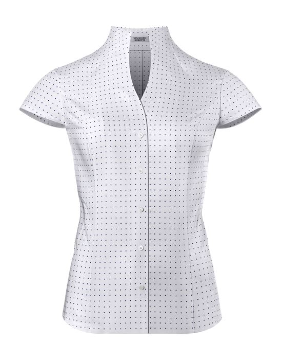 Blouse, modern-fit / slightly fitted, cup-shaped collar, short sleeves, dotted - easy-iron