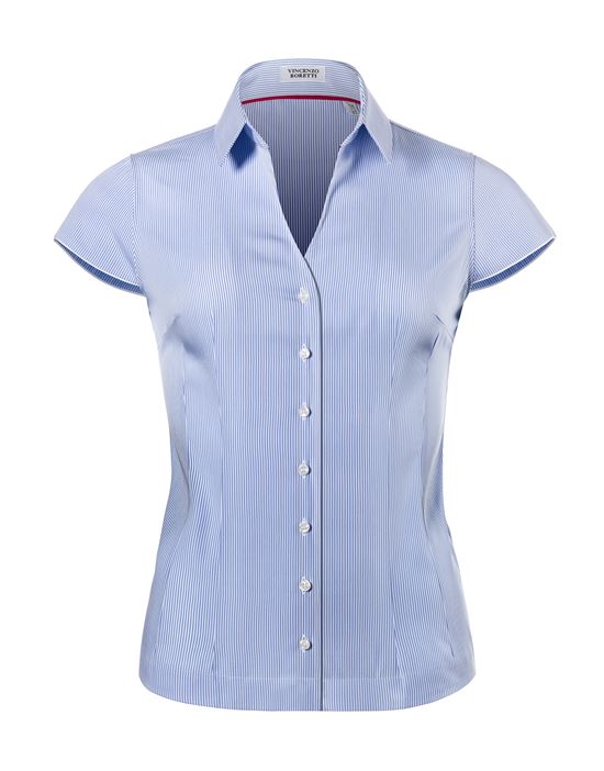 Blouse, modern-fit / slightly fitted, shirt collar , short sleeves, striped - easy-iron