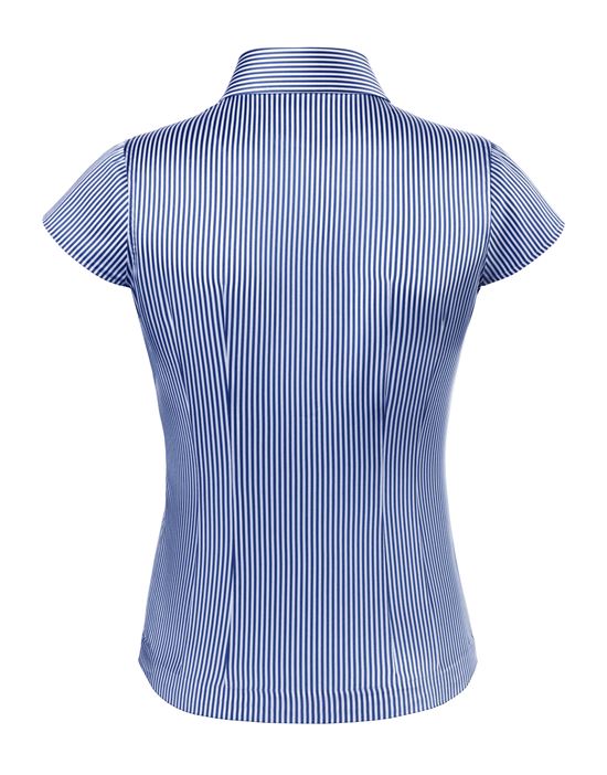 Blouse, modern-fit / slightly fitted, shirt collar , short sleeves, striped - easy-iron