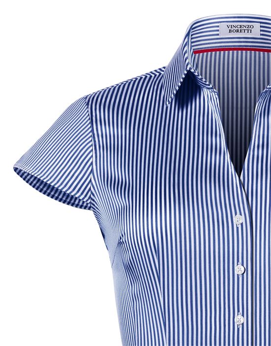 Blouse, modern-fit / slightly fitted, shirt collar , short sleeves, striped - easy-iron