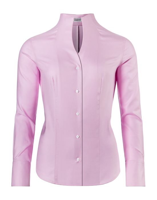 Blouse, modern-fit / slightly fitted, cup-shaped collar, soft Oxford - easy-iron