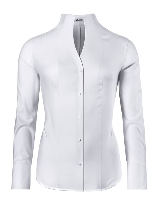 Blouse, modern-fit / slightly fitted, cup-shaped collar, soft Oxford - easy-iron