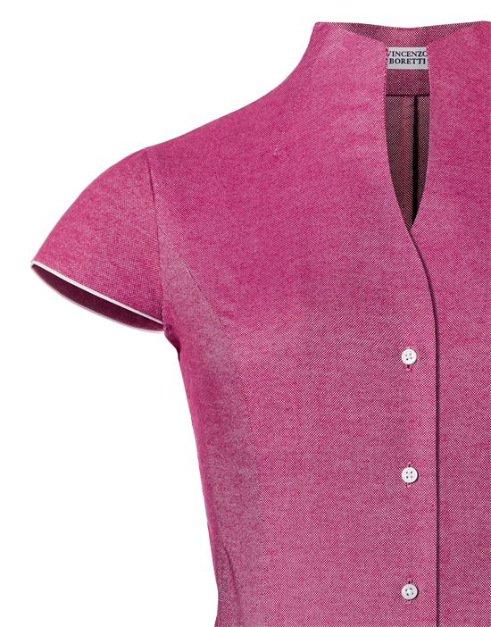 Bluse, modern-fit / leicht tailliert, Kelchkragen , soft Oxford, Kurzarm - bügelleicht