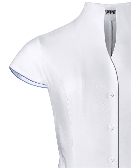 Blouse, modern-fit / slightly fitted, cup-shaped collar, soft Oxford, short sleeves - easy-iron