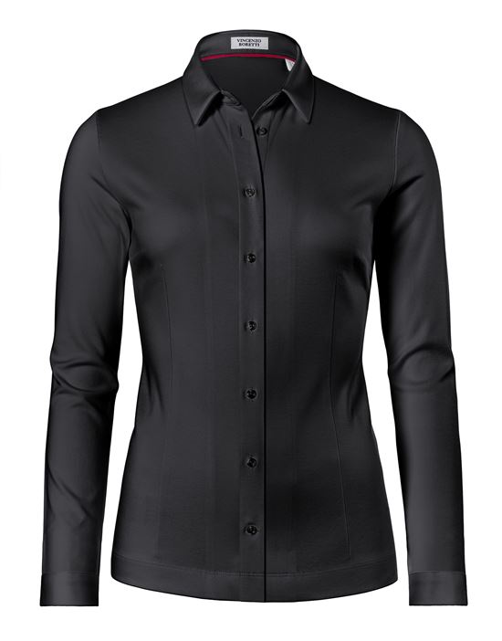 Blouse, modern-fit / slightly fitted, shirt collar , jersey - easy-iron