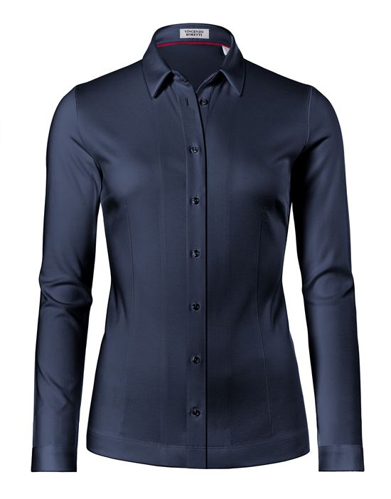 Bluse, modern-fit / leicht tailliert, Hemdkragen , Jersey - bügelleicht