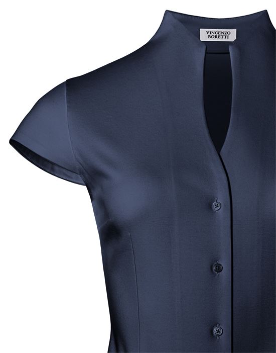 Bluse, modern-fit / leicht tailliert, Kelchkragen , Jersey, Kurzarm - bügelleicht