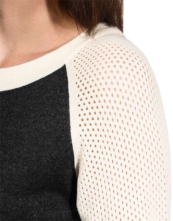 Jumper with sleeves in openwork pattern and offset colour