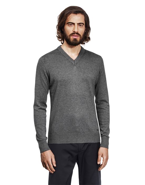 Pullover mit geripptem V-Ausschnitt , tailliert/slim-fit