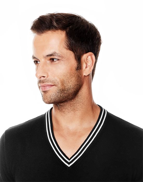 Jumper with low V-neck and contrast collar , slim-fit