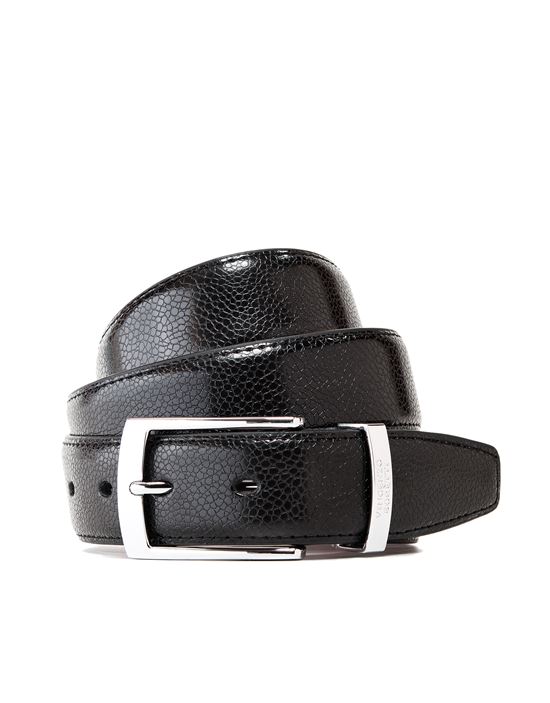 Men's leather belt with silver pin buckle , snake skin pattern, metal logo