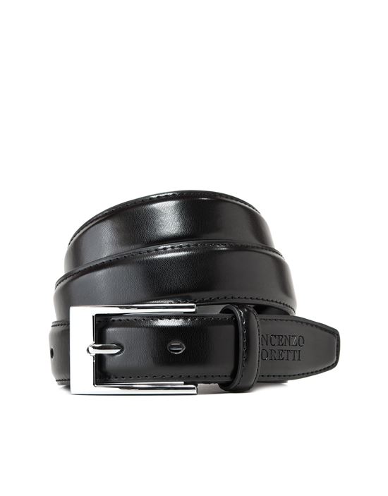 Men's leather belt with silver pin buckle , shiny surface