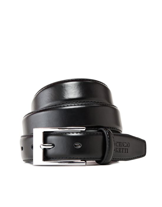 Men's leather belt with silver pin buckle , matt-shiny surface