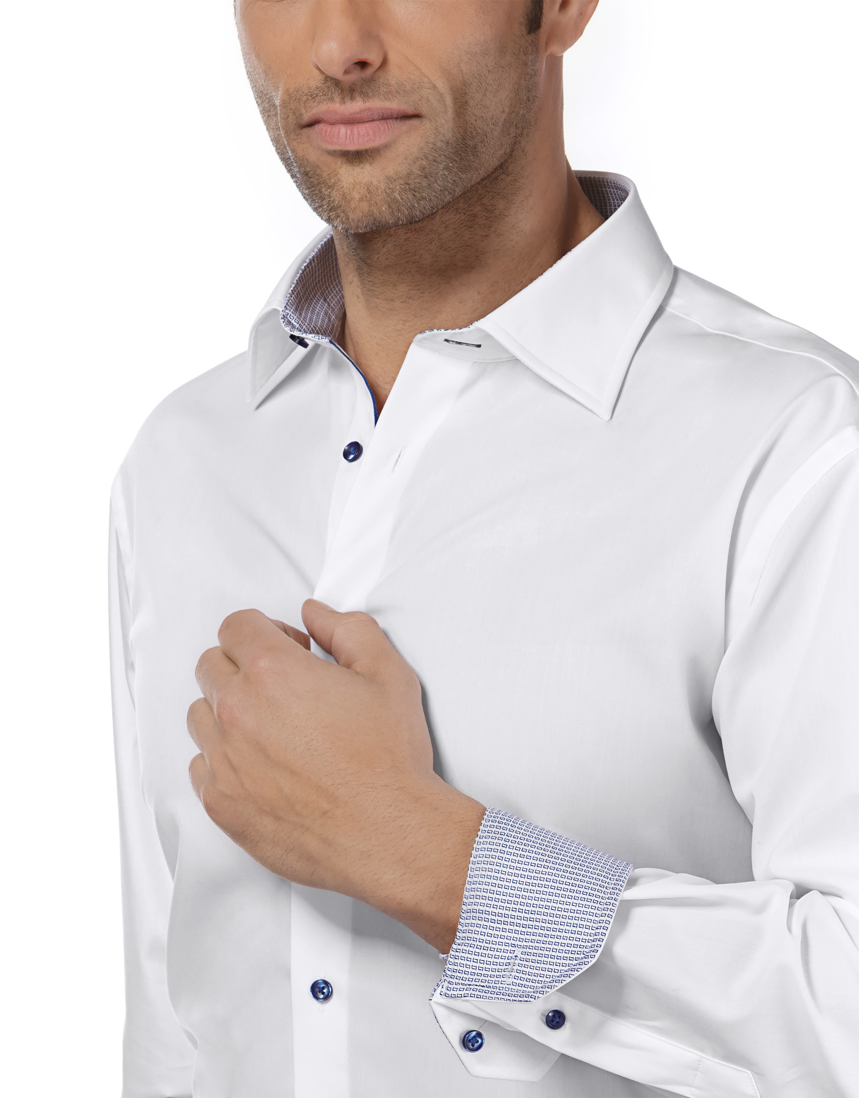 Vincenzo Boretti Shirt, slim-fit, uni, with contrasting trim - non-iron